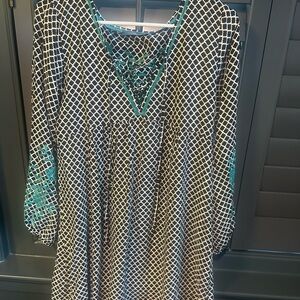THML boho Black and Teal Patterned Dress